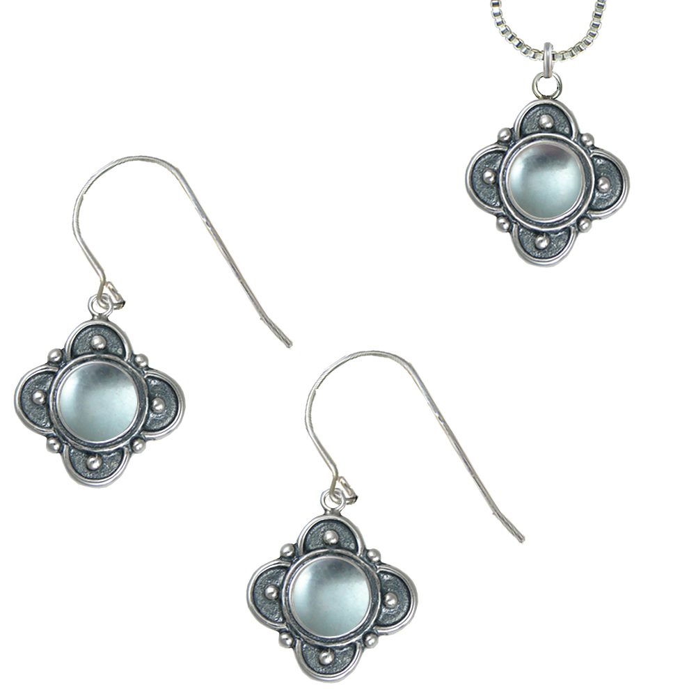 Sterling Silver Necklace Earrings Set Blue Topaz